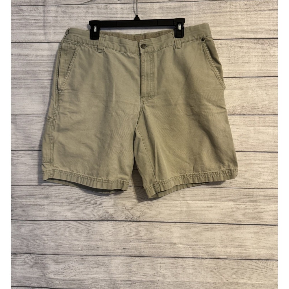 Columbia Men Cargo Shorts 36 Khaki Olive 10" Inseam Zip Pocket Outdoor